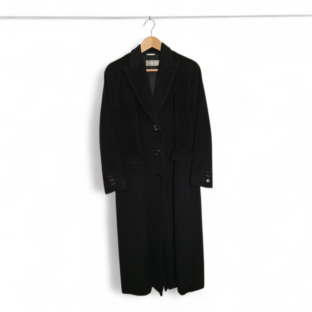 MaxMara Classic Black Wool/Alpaca Long  Coat Size 12